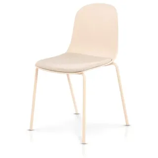 KHG Stapelstuhl Küchenstuhl Creme, bis 120 kg belastbar, Minimalistischer Stil, Stapelbar, 4-Fußgestell, Ton-in-Ton Kunststoffsitzschale gepolstert