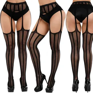 Sexy Schwarz Dessous,Dessous Damen, Asudaro Fraue Netzstrümpfe Netzstrumpfhose Strapsstrümpfe, durchsichtige Spitze, Fischernetze Hoch Strumpfhose Straps Strümpfe,Große Größen,3er-Pack