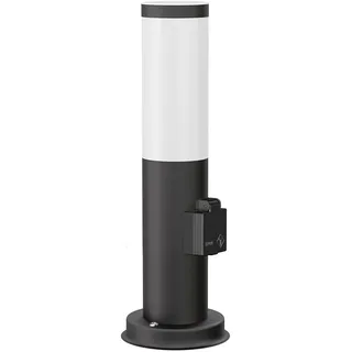 ledscom.de Pollerleuchte PORU mit Steckdose für außen, schwarz, rund, 38,5cm, inkl. Smart Home RGBW E27 LED Lampe, 892lm