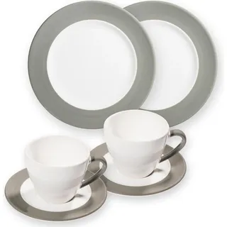Gmundner Keramik, Geschirrset, Variation Grau, Frühstücksset für 2Gourmet