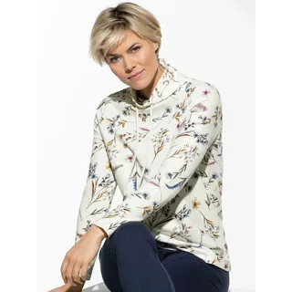 Walbusch Damen Baumwoll Sweatshirt geblümt Flower Print Offwhite 40