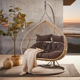 Ambia Garden Hängesessel, Creme, Dunkelgrau, Textil, Füllung: Schaumstoff, 203 cm, Gartenmöbel, Hängesessel