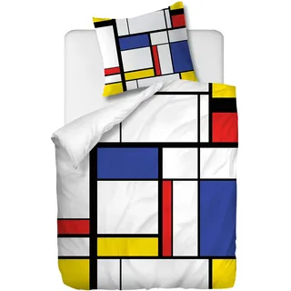 Bettwäsche Set 2 teilig,Mondrian Art Bettbezüg 135 x 200 cm und 1 Kissenbezüg 40 x 80 cm,Hypoallergenic,70% Polyester/30% Lyocell Mikrofaser Schlafkomfort und mit Reißverschluss - Muster 6