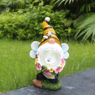 HOSNNER Solar Garden Gnome Statue - Resin Gnome Figur Süße Biene mit Solar LED Leuchten für Außen Terrasse, Rasen, Hof Kunst Dekoration Winter Garten Halloween Weihnachtsschmuck Party Geschenk