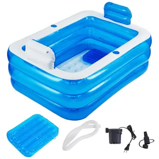 Kinbolas Aufblasbarer Pool, Badewanne Faltbare Aufblasbar für Erwachsene, Whirlpool Outdoor, Planschbecken für Balkon Garten, Pool Rechteckig mit Großer RüCkenlehne Sitz und GeträNkehalter