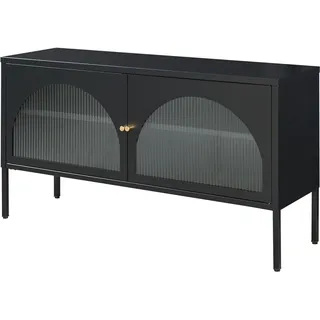 [en.casa] Karlskrona TV-Lowboard 115 x 35 x 64 cm Schwarz Glas/Stahl