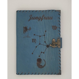 QUAMOD Tagebuch Notizbuch Tagebuch aus echtem Leder (12 Sternzeichen Design) Journal, Handgefertigt blau