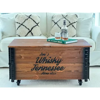 Couchtisch Truhe Beistelltisch braun Holz-Kiste massiv vintage Rollen Stauraum
