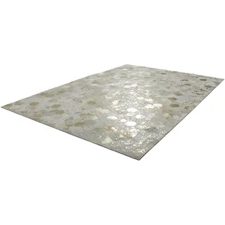 Teppich KAYOOM "Spark 210" Teppiche Gr. B/L: 120 cm x 170 cm, 8 mm, 1 St., weiß (elfenbein, gold) Esszimmerteppiche 100% Leder, Unikat, fusselarm, Allergiker & Fußbodenheizung geeignet