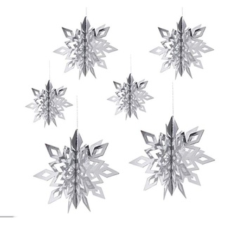 3D-Schneeflocken zum Aufhängen, Papier-Schneeflocken, Girlande, Weihnachtsfeier-Dekorationen (Silber)