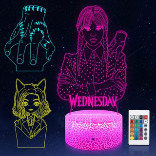 Shenjia Wednesday Addams, 3 in 1, 3D LED Lampe, 16 Farben LED Acryl RGB Lichter, Kinderzimmer Dekoration, fanartikel (Wednesday, 16 Colours)