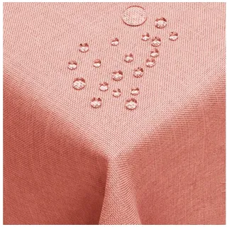 DecoHomeTextil Heimtextilmanufaktur Tischdecke Leinen Optik Tischdecke Tischtuch Abwaschbar Wasserabweisend rosa Eckig 130 x 340 cm
