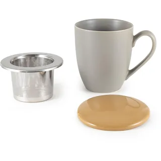 Hanseküche Teetasse mit Deckel und Sieb – XXL Teebecher 600ml – Große Tee Tasse Keramik – Jumbotasse – Tasse mit Deckel, Keramik, Teefilter, Teesieb, Groß (Grau, 600 ml)
