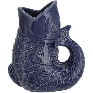 Vase Fisch 'Blubb' | 13x24x9cm Dolomit dunkelblau | Blumenvase Dekovase Tischvase Fischform Fischmaul Griff (1 x Vase blau 24cm)