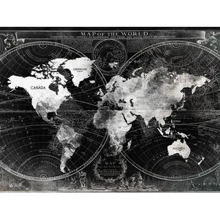 STYLER Glasbild Carta 80 x 120 cm I Wandbild Glas modern für Wohnzimmer Büro Flur Schlafzimmer | Weltkarte Vintage Design Schwarz Weiß | hochwertige Wanddeko Made in Europe