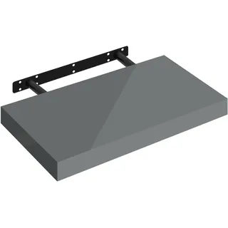 WOLTU Wandregal Regal Wand Schweberegal Regalbrett Wandboard mit Metallhalterung, unsichtbare Montage, für Küche Badezimmer Wohnzimmer Schlafzimmer, aus MDF, Hochglänzend Grau, 40x22,9x3,8 cm