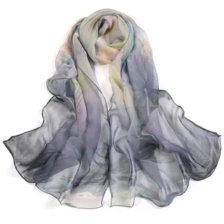 Henreal Seidenschal Schals für Damen,leicht,bedruckt,Blumenmuster,Schal grau