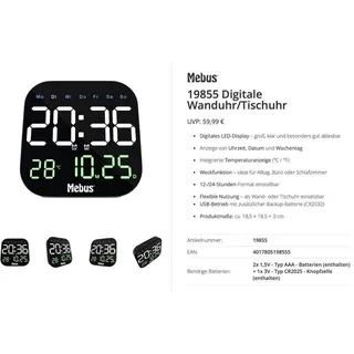 MEBUS Quarz-Wanduhr 19855  schwarz