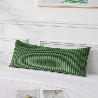 UGASA Kissenbezug, weich, Boho-Streifen, Kord, groß, lang, rechteckig, Landhaus, dekorativer Kissenbezug für Bett, Couch, Sofa, Schlafzimmer, Wohnzimmer, Moosgrün, 35,6 x 91,4 cm, 1 Stück