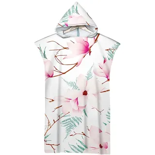 Lukery Badeponcho mit Kapuzen, Kinder Erwachsene Weich Mikrofaser Blumen Pflanzen Strandtuch Bademantel Handtuch Badehandtuch für Jungen Mädchen Schwimmen Strand Surfen (75x140cm,Grüne Blätter)