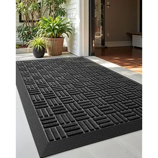 DEXI Fußmatte für den Innenbereich, für den Außenbereich, klein, strapazierfähig, Gummi, für den Außenbereich, Terrasse, wasserdicht, niedriges Profil, 43,2 x 73,7 cm, Schwarz