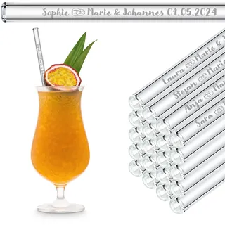 Gastgeschenke für Hochzeit mit individuellen Namen oder Texten graviert 20x 23 cm Personalisierte Glasstrohhalme mit Gravur für Kommunion, Taufe, Abschied, Erzieherin oder Hochzeitsgeschenk