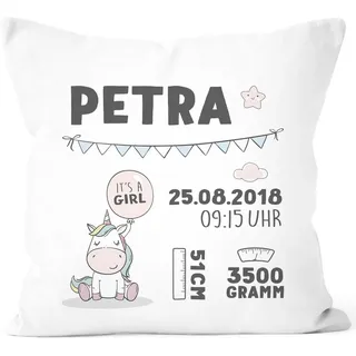 SpecialMe® personalisierbares Kissen zur Geburt mit Hase, Geburtskissen, Namenskissen Geschenk Geburt Baby Mädchen Junge Wunschname, Kissen-Bezug ohne Füllung Weiss Unisize