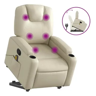 vidaXL Massagesessel mit Aufstehhilfe Kunstleder 80 x 100 x 80 cm Creme