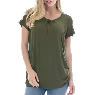 Smallshow Damen Mutterschaft Stilltop Kurzarm Umstandstop Umstandsmode Schwangerschaft Stillshirt Army Green Medium - M
