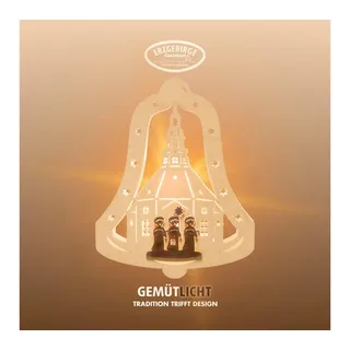 Weigla Dekofigur beleuchtetes Fensterbild Glocke Kurrende, NATUR-BRAUN, Made in Germany (1 St), Erzgebirge garantiert, Weihnachtsdeko Innen, Weihnachtsbeleuchtung beige|braun