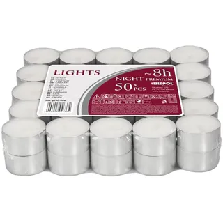 8 Stunden Teelichter, 50 Stück, europäische Qualität, The London Candle Company, weiß