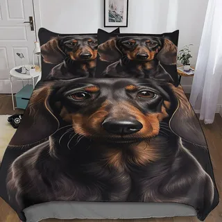 LLXXHH Dackel Hund Bettwäsche Set Bettbezüge Für Jungen Mädchen Atmungsaktive Microfaser Bettbezug Mit Reißverschluss Und Kissenbezug Single(135x200cm)