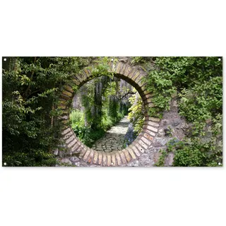 MuchoWow© Gartenposter Groß 160x80 cm XXL Outdoor Bilder Gartendeko für draußen Wetterfest Garten Deko Modern Geschenke Banner Draußen Bild Wald - Steine - Aussicht - Weg