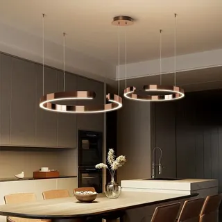 AIAO Moderne Hängelampe Ring LED-Pendelleuchte Dimmbar Wohnzimmerlampe Tisch Esstisch Hängeleuchte For Aluminium Esszimmer Salon Schlafzimmer Lampen Kronleuchter Rose Gold(40+60cm)