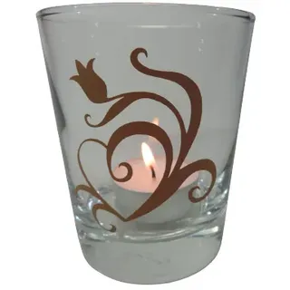 Deko Teelicht Glas Windlicht print "Tulpe mit Herz" beige Handemade Dekoration