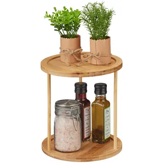 Relaxdays Gewürzregal Bambus, für Arbeitsplatte & Küchenschrank, runder Regaleinsatz, 2 Etagen, HxD: 22,5 x 20 cm, Natur