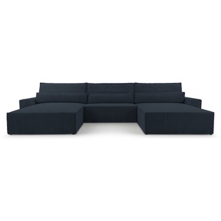 MOEBLO Wohnlandschaft DENVER U, Eckcouch aus Cordstoff Ecksofa U-Form Cord Sofa Couch Polsterecke U-Sofa - 410x85x200cm, mit Bettkasten und Schlaffunktion schwarz