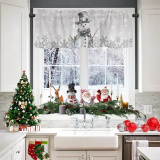 Kashyke Weihnachtsgardinen Kurz für Küche Bistrogardine, Weihnachtsdeko Innen Küche Weihnachten Scheibengardine Küchengardinen Winter Weihnachtsvorhang,137 * 45cm (#03)