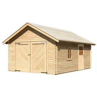 Karibu 40 mm Blockbohlen Satteldachgarage 3,87 x 5,37 m natur