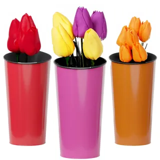 Matallische Gartenvase, 3 Stück, Rosa, Orange und Rot