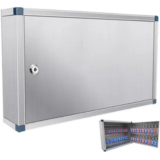Weyot Schlüsselschrank Abschließbar Schlüsselkasten Aus Edelstahl Für 52 Schlüssel,mit 2 Sicherheitsschlüsseln Befestigungsmaterial Inklusive 42 X 26,5 X 8,5 cm,Silver