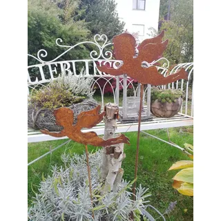 2 Engel am Stab z.stecken, 2 Stecker edel Rost Landhaus Gartendeko Weihnachten