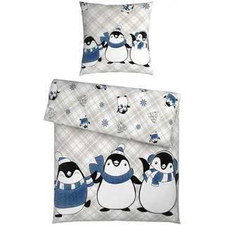 Esposa Bettwäsche, Grau, Dunkelblau, Textil, Pinguin, 155x220 cm, pflegeleicht, Schlaftextilien, Bettwäsche, Bettwäsche, Übergrößen-Bettwäsche