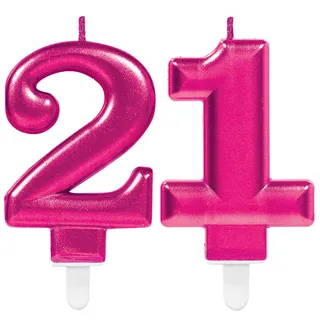 Carpeta 2X Zahlenkerzen * Zahl 21 * in PINK | ca. 12cm x 10cm groß | Deko 21. Geburtstag Geburtstagskerze Kerze