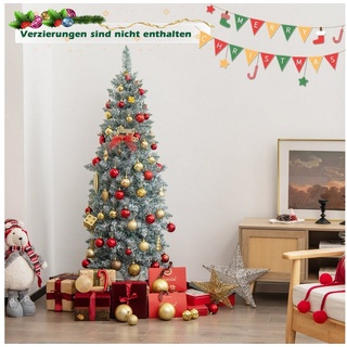 COSTWAY Künstlicher Weihnachtsbaum, Bleistift, mit LEDs bunt, Metall, 180cm grün
