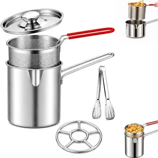 304 Fritteuse Aus Edelstahl, Mini-Fritteusen-Set (1,2 L) FüR Den Herd Mit Herausnehmbarem Siebeinsatz, Kochset FüR Pommes Frites, HäHnchen, Camping Und Zuhause, 5-Teilig