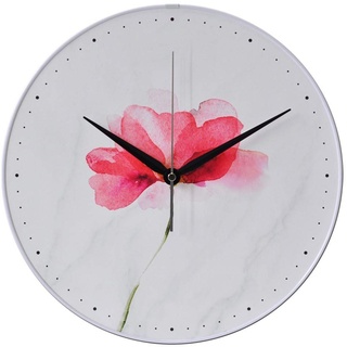SWHONG Chinesischer Stil Einfache rosa Blume Wanduhr, Holz runde Uhr Dekor Dekoration im Skandinavischen Stil 12 Zoll