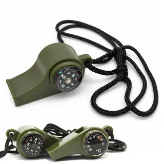 6 Stück Pfeife,3 PCS 3 in 1 Kompass Mit Trillerpfeife Und Thermometer, | Mini Taschenkompass,Klarer Klang,Mit Schlüsselband, Für Outdoor Wandern Camping Bergsteigen (Grün)