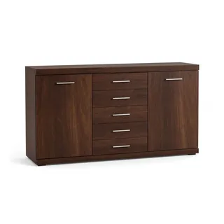 Feldmann-Wohnen Sideboard Imperial (links und rechts je 1 Tür, dahinter je 1 Boden, mittig 5 Schubkästen, 1 St., Modernes Sideboard in attraktiver Farbgebung), 140x45x89,5cm Nussbaum Imperial 2-türig braun