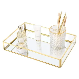 Schmuckkästchen, Vintage-Design, Goldfarben – Glasbox – Organizer – Messingrahmen – Elegante Aufbewahrung – Hochwertiges Material – Au... - Gold